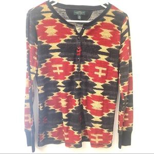 LRL Petite Aztec Plunging 100% Cotton Long sleeve